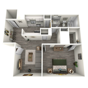 A1 one bedroom one bath 602 square foot floor plan