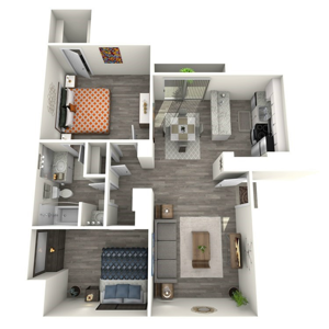 B1 two bedroom one bath 865 square foot floor plan