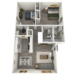 B2 two bedroom two bath 872 square foot floor plan