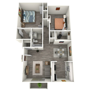 B3 two bedroom one and one half bath 900 square foot floor plan