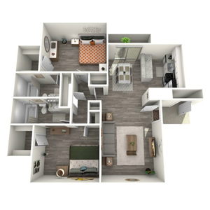 B4 two bedroom two bath 937 square foot floor plan