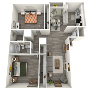 B5 two bedroom two bath 1193 square foot floor plan