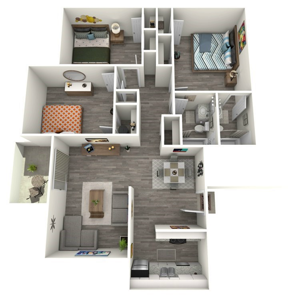 C1 three bedroom two bath 1138 square foot floor plan